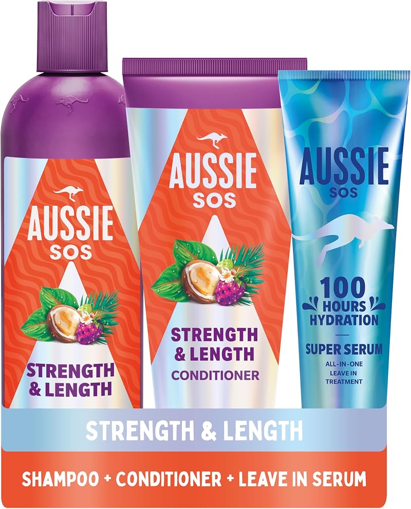 Aussie Strength & Length Shampoo Conditioner & Leave-In Serum Set 3