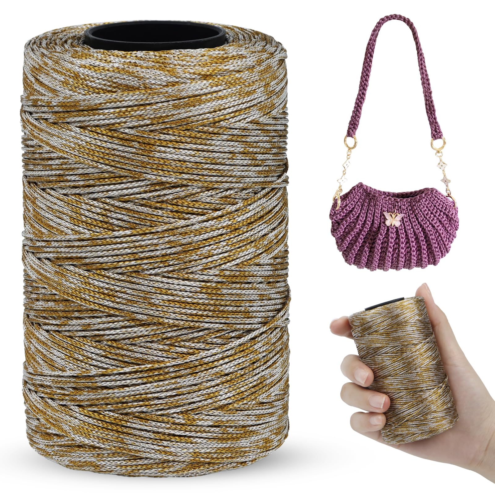 LEREATI Polyester Macrame Cord 1mm x 230m, Polyester Yarn for Crocheting, Braided Polypropylene Crochet Bag Cord Macrame Yarn for Handbag, Beading, DIY Crafts (Yellow-Camel)