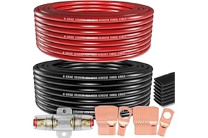 INGOULUT 50FT 8 Gauge Wire Copper Clad Aluminum CCA Black/Red with 8ga lugs,60A Fuse Holder,Heat Shrink Tube - Battery Power/Ground Cable,Car Audio Speaker,RV Trailer Amp Wiring kit (25ft Each- Black/Red)