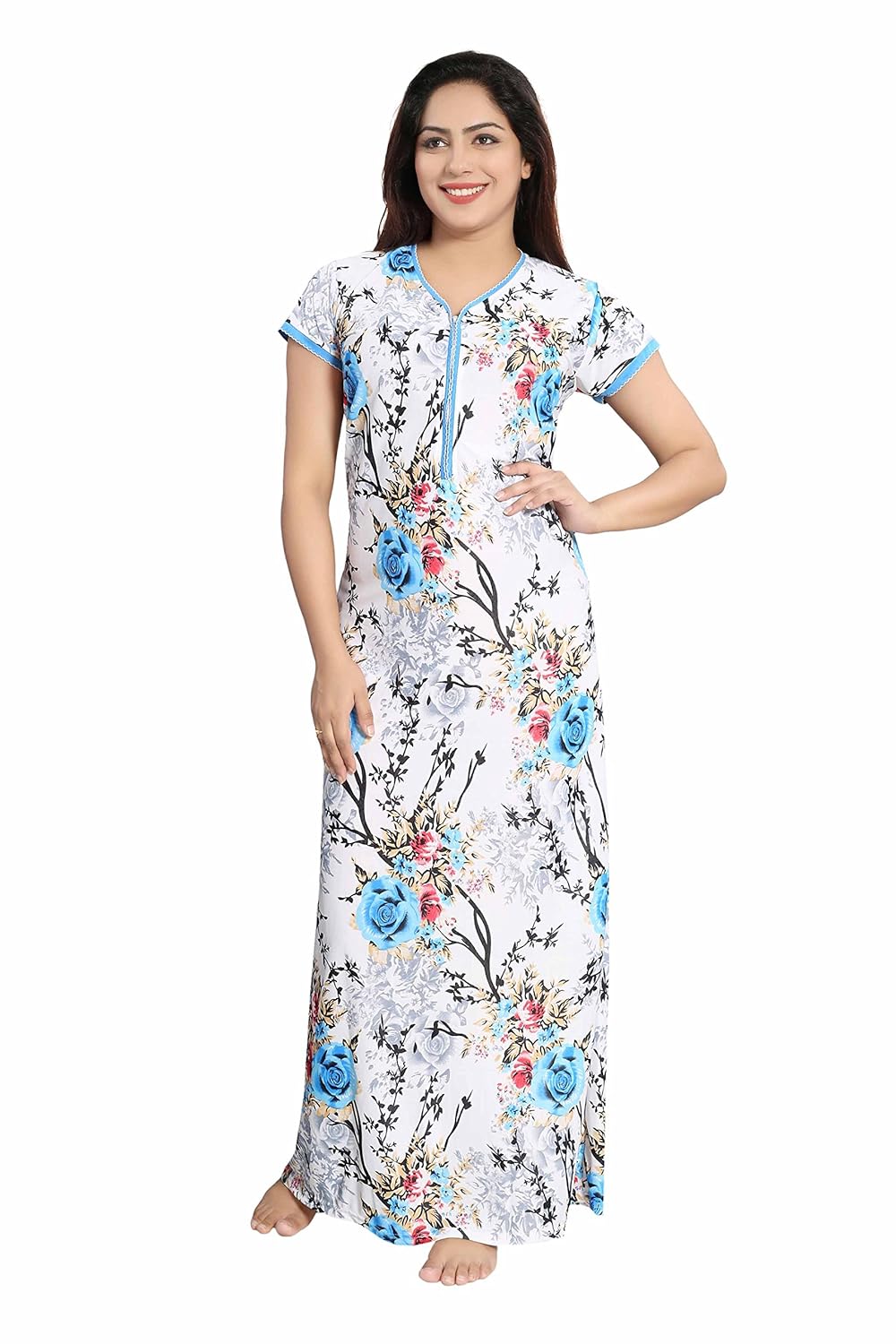 soulemo beautiul print nighty/night gown/nightwear/nightdress feeding nighty with 13" long zip (bust size 42 inch bust) 711