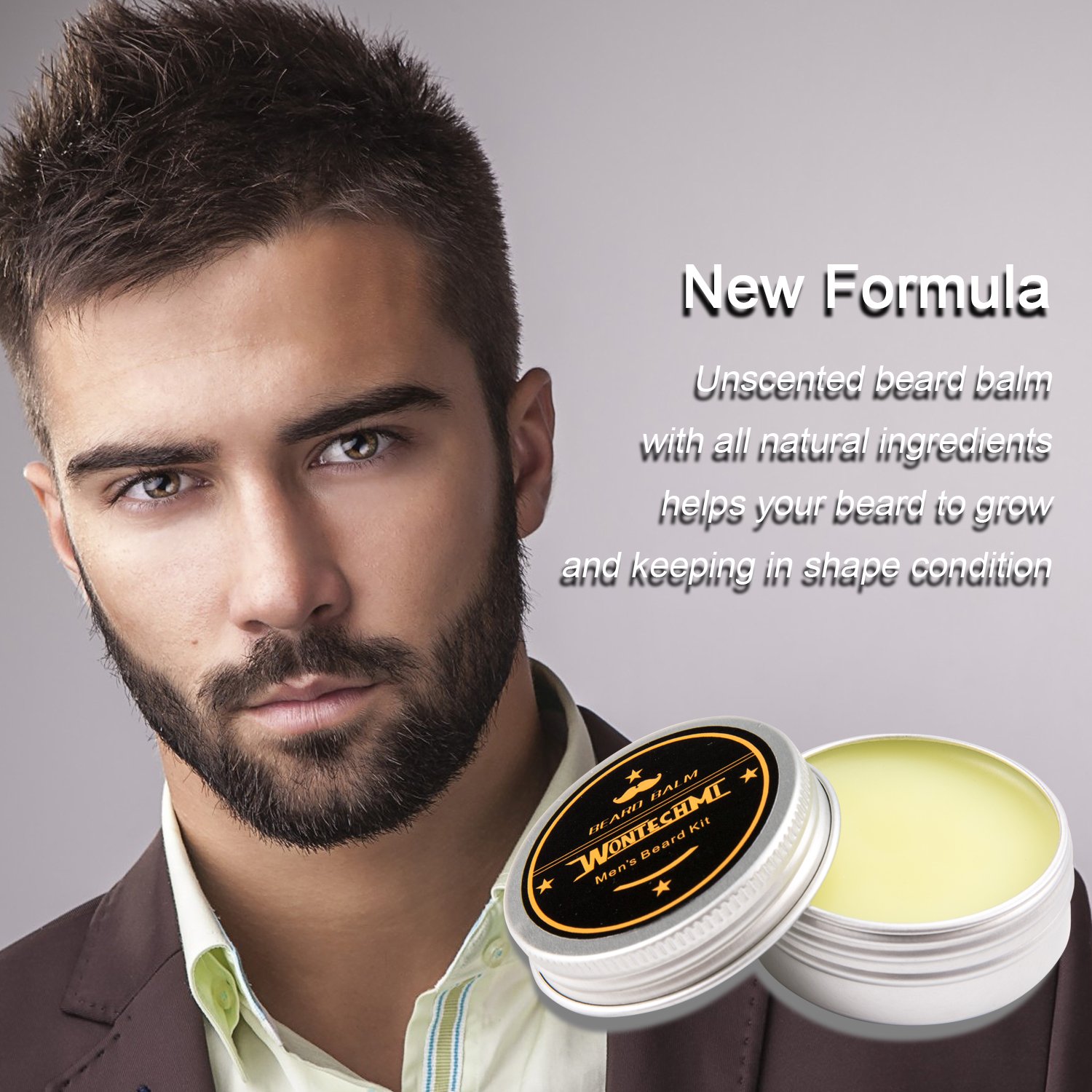 Beard Grooming Kit for Men Care, Beard Brush, WONTECHMI Beard Comb, Beard Boar Bristle Brush, Mustache and Beard Balm Butter Wax, Barber Scissors for Styling, Shaping and Growth Premium Gift Set