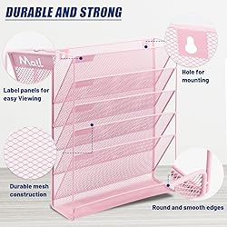 EASEPRES Wall File Holder Organizer, Cute Pink Desk