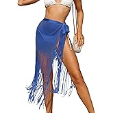 SHENHE Women's Fringe Beach Sarong Sheer Tie Side Bathing Suit Wrap Skirt Beach Coverup