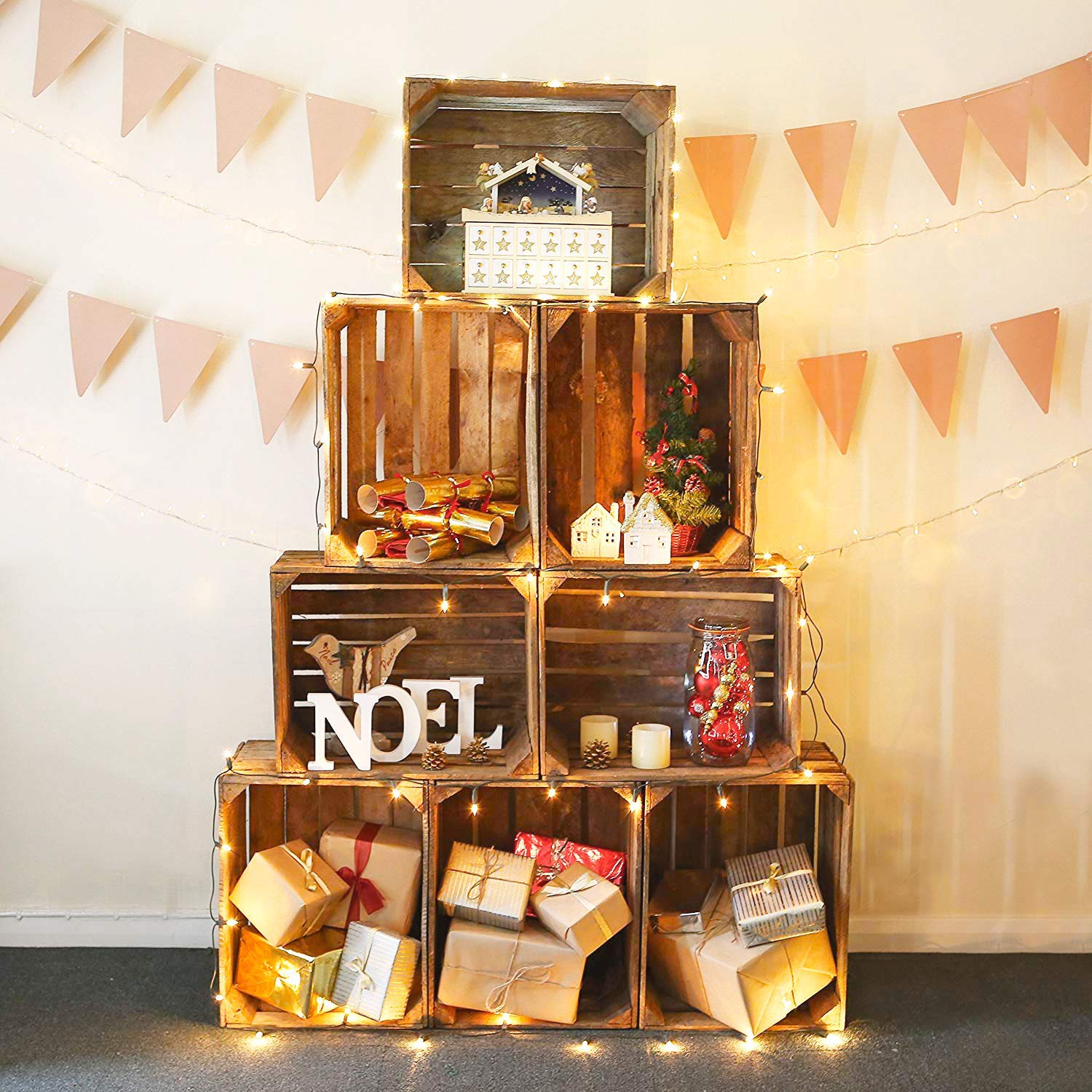 CHRISTMAS TREE ALTERNATIVE DECORATION- Stacking Crates - Rustic