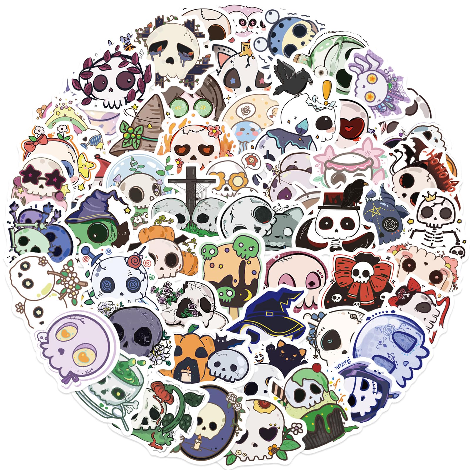 Photo 1 of 50PCS Cartoon Groovy Skull Stickers,Cute Skull Sticker for Kids,Halloween Stickers Waterproof for Water Bottles Skateboard Car Bike Phone Case Laptop Suitcase, Holiday Gifts for Girls Boys Party