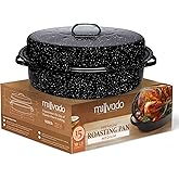 Millvado Granite Roasting Pan, 10 lb Capacity Turkey Roasting Pan with Lid, 15" Granite Oven Roaster Oval Shaped Speckled Enamel on Steel Cookware