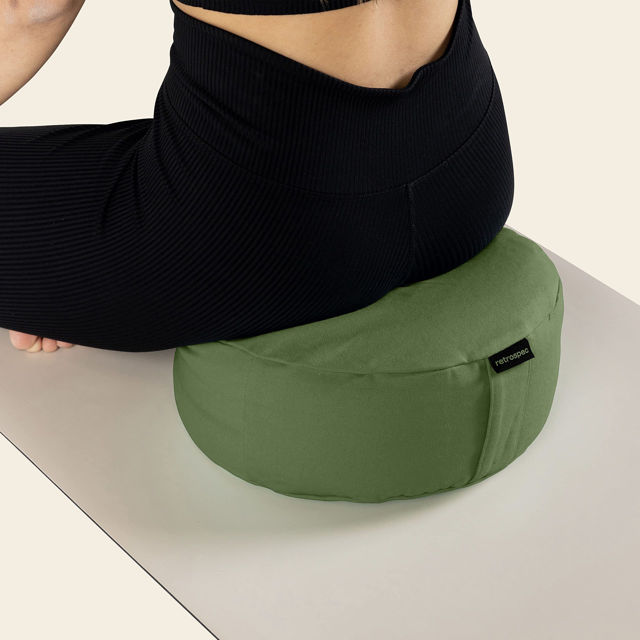 Retrospec Sedona Zafu Meditation Cushion Filled w/Buckwheat Hulls - Yoga Pillow for Meditation Practices - Machine Washable 100% Cotton Cover & Durable Carry Handle; Round, Basil - Image 8