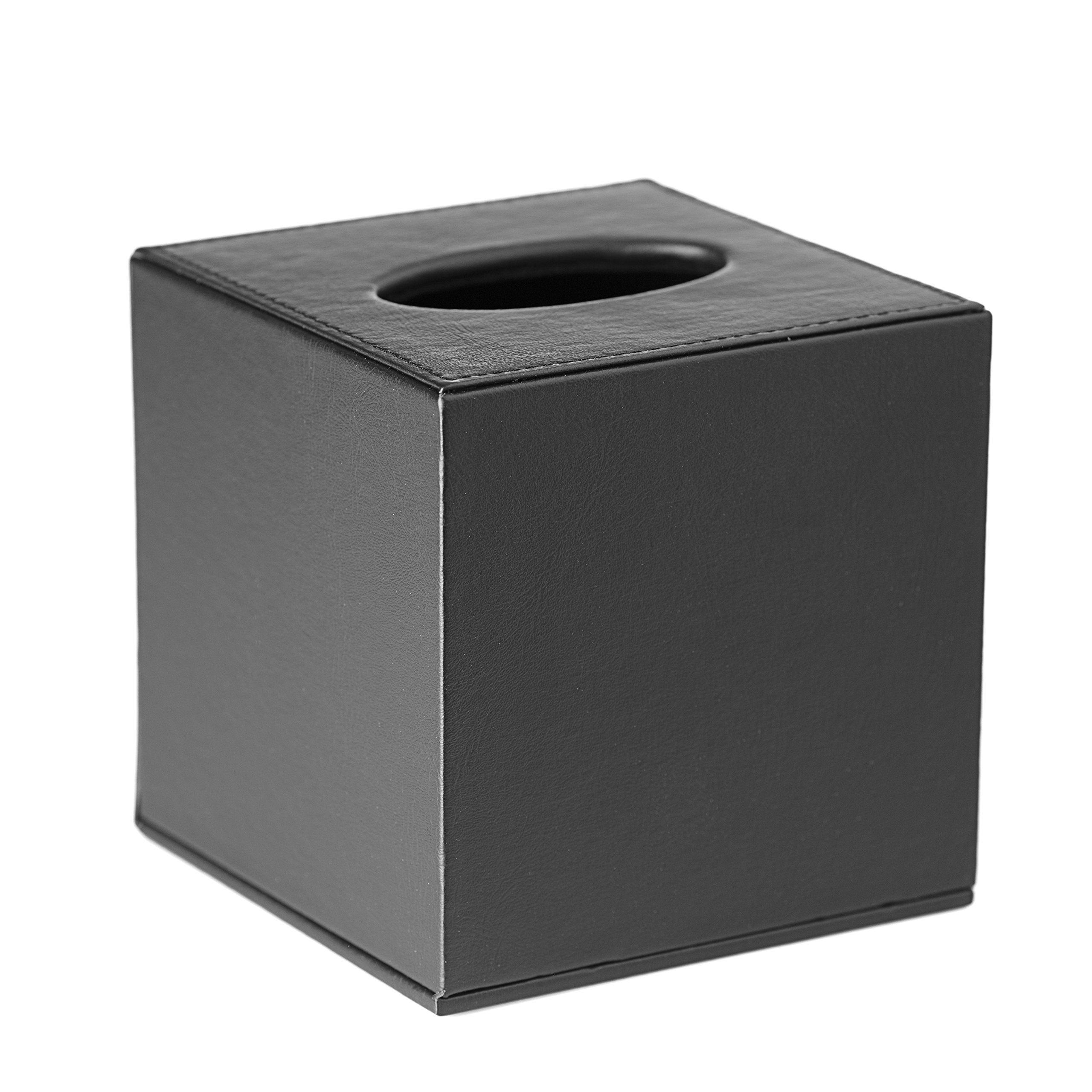 Black Faux Leather Cube Tissue Box Holder