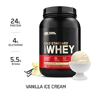 Optimum Nutrition Gold Standard 100% Whey Protein Powder, Vanilla Ice Cream, 2 Pound (Packaging May Vary)
