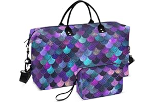 Weekender Bags Travel Duffel Gym Bag Carry on Overnight Tote Bag with Toiletry Bag for Airplane Travel Trip Yoga Iridescent M