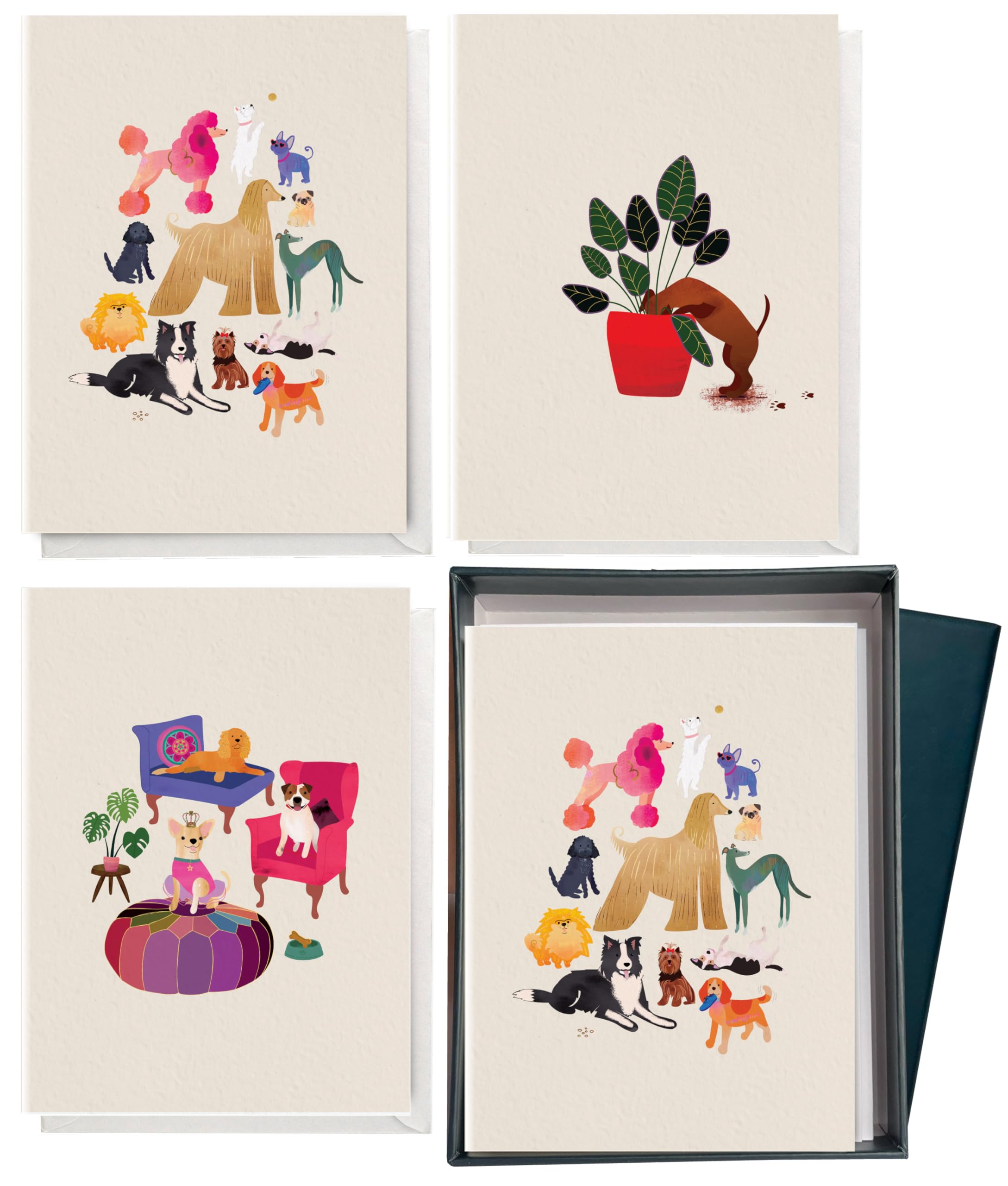 Elena Essex 12 Card Collection Sets / 300 GSM Blank Cards and Envelopes With A Gold Foil Finish/Blank Inside For All Occasions with Gift Box / 9.5 x 13cm (Best in Show)