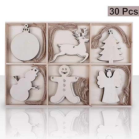 Decorazioni Natalizie In Legno 30pz 6 Disegni Decorazioni