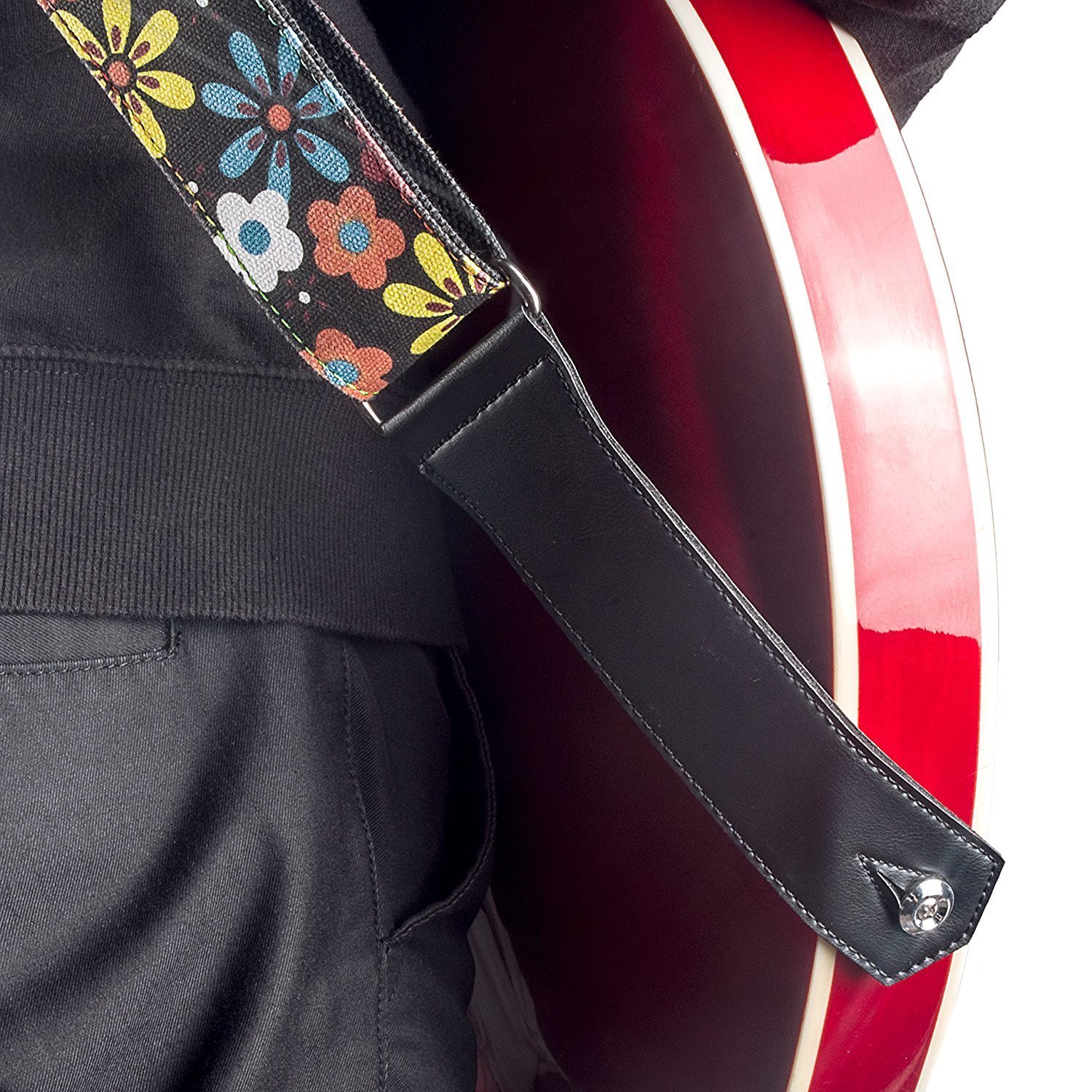 Mugig Guitar Strap, Adjustable Soft Cotton With Lovely Flower Pattern Strap for Guitar, Bass