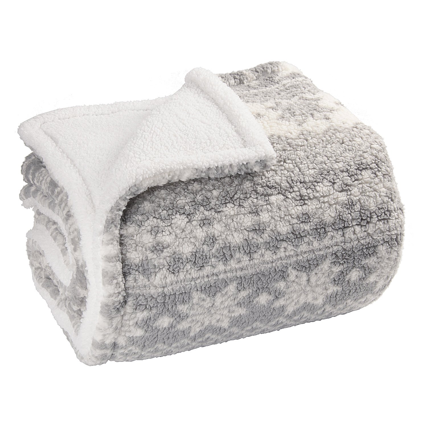 Snowflake Theme Sherpa Throw Blanket, Luxury Reversible Cozy Fleece Blanket, Warm Super Soft Comfort Caring Gift for Children and Adult, 155cm x 127cm, Grey by Catalonia