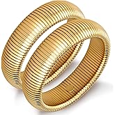 LYNYANIEE Gold Bangle Bracelets for Women Chunky Stretch Bracelet Set Stackable Bangles 14K Gold Plated Stainless Steel 10mm 16mm 20mm