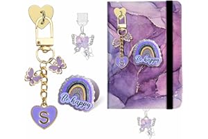 ANKUAITIAN Charm Set for Kindle, Type-C Dust Plug with Butterfly Charm, Heart Grip Holder, Initial Keychain, Compatible with Paperwhite 11th/12th Gen (Purple, S)