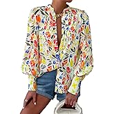 KIRUNDO Boho Tops for Women Blouses Dressy Casual 2025 Summer Fall Long Sleeve Floral Button Down Shirts Date Outfits