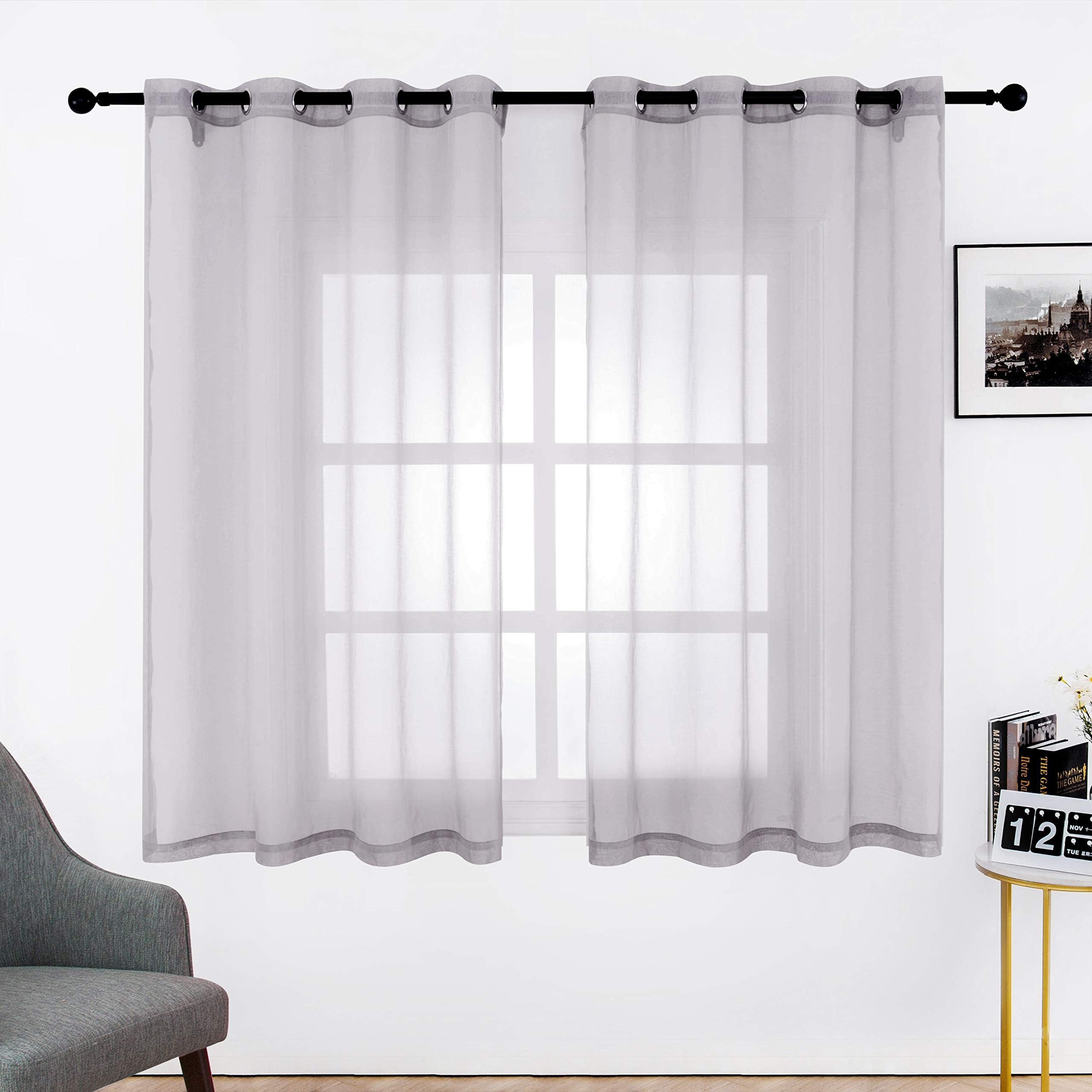Bermino Faux Linen Sheer Curtains Voile Grommet Semi Sheer Curtains for Bedroom Living Room Set of 2 Curtain Panels 54 x 63 inch Grey