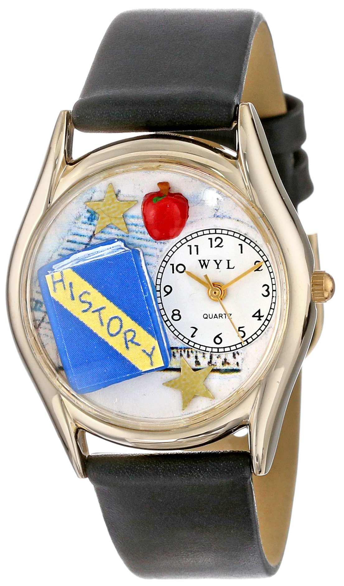 Whimsical Watches History Teacher Royal Blue Leather and Goldtone Unisex Quartz Watch with White Dial Analogue Display and Multicolour Leather Strap C-0640009