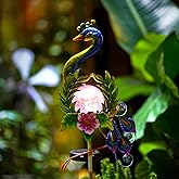 Voumsil Solar Globe Lights for Yard Decoration,40.9 Inch Metal Peacock Front Porch Decor with Cracked Glass Puck Light for Patio Pathway Yard Decoration