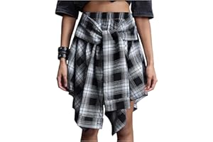 GORGLITTER Women's Tartan Flannel Skirt Plaid Asymmetrical Hem Summer Knot Skirts