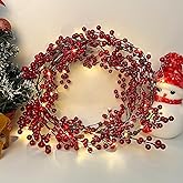 Zolyyy Artificial Red Berry Christmas Garland Faux Fireplace Garland Fake Hanging Garland Indoor Outdoor Wedding Arch Home Garden Party Fireplace Wall Decor (Red)
