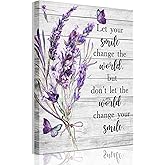 Purple Bathroom Flower Canvas Wall Decor Inspirational Wood Board Canvas Wall Art Lavender Bathroom Washroom Print Poster Rustic Wall Painting Pictures Artwrok 12x16 In