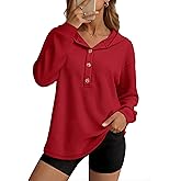 YUCOLEN Womens Waffle Shirt Trendy Cotton Waffle Knit Hoodies Oversized Sweatshirt Casual Waffle Knit Top