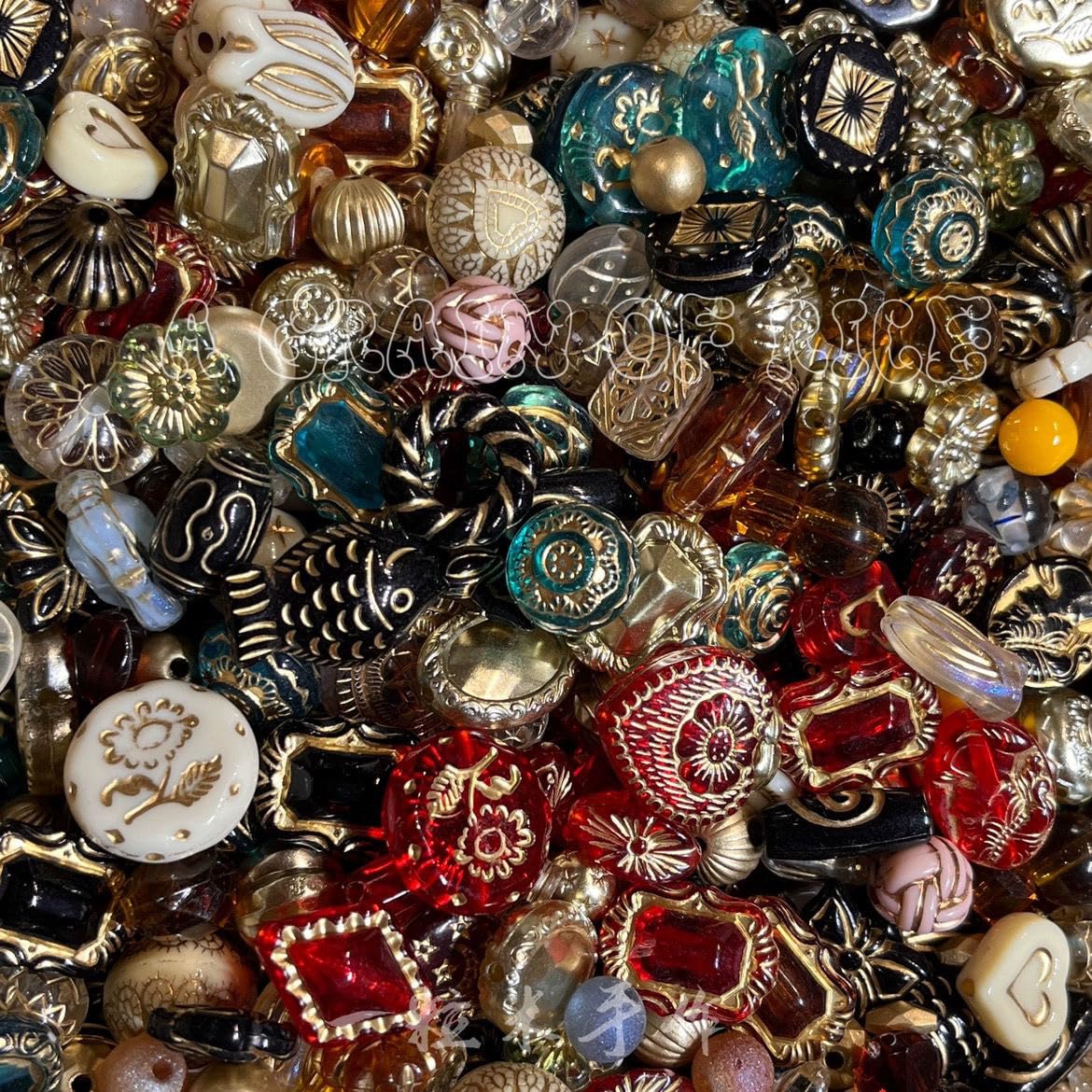 View 1 of 100G Vintage Acrylic Beads for Jewelry Making, About 130pcs Mixed Style Plastic Unique Bead, Baroque Style 8-30mm Size Beads (Red)