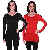 Active Basic Athletic Fitted Plain Long Sleeves Round Crew Neck T Shirt Top - Black/Red - Medium