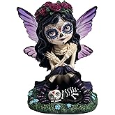 Veronese Design 4 3/4 Inch Day of The Dead Sugar Skull Butterfly Fairy Petting Cat Resin Hand Painted Figurine
