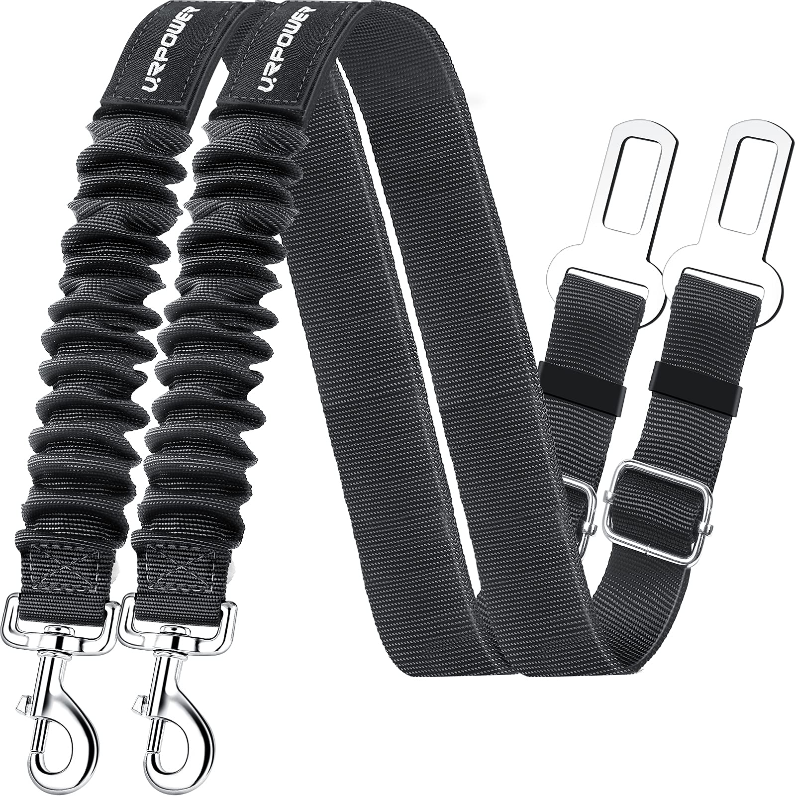 Photo 1 of URPOWER 2 Pack Dog Seat Belt, Retractable Dog Car Harness Adjustable Pet Safety Belt with Elastic Bungee Buffer, Heavy Duty & Durable & 360 Degree Swivel Dog Seatbelts
