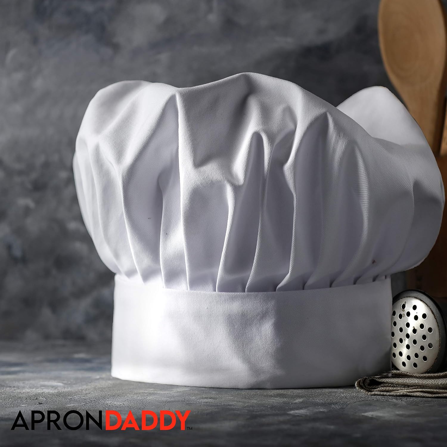 APRON DADDY Chef Hat - Adult Adjustable Kitchen Cooking Hat for Men & Women Chefs - Reusable and Washable Durable Cook Cap - White: Clothing