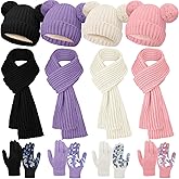 Geyoga 6/12 Pcs Kids Knitted Winter Hat Scarf Gloves Set for 5-8 Boys Girls Toddler Knit Pom Beanies Mittens Neck Warmer Gift
