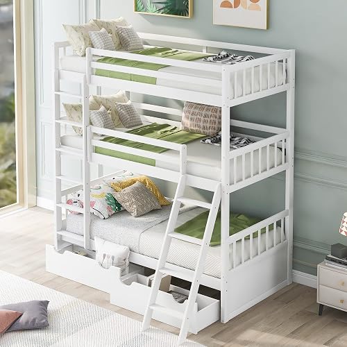Harper & Bright Designs Twin Triple Bunk Bed with Storage Drawers ...