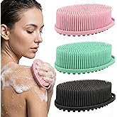 Silicone Body Scrubber 3-Pack – 2-in-1 Shower Exfoliating Brush with Handle, Gentle & Durable Loofah Alternative – Black, Green, Pink