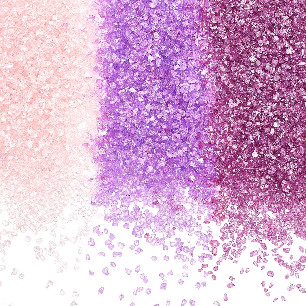 SUNNYCLUE 1 Box 300g 3 Colors Crushed Glass Bulk Broken Glass Glitter 1-4mm Mini Irregular Crystal Pieces Pink Purple Chips Chunky Sequins for Nail Arts Vase Filler DIY jewellery Making Decor Supplies