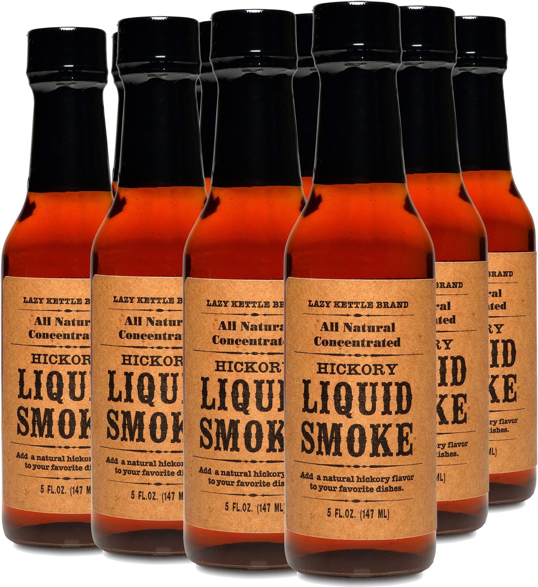 Lazy Kettle Brand All Natural Liquid Smoke | Perfect for Flavoring Meat | Hickory | Used to Flavor Beef Jerky, Steak, Fish, Cheese, Sauces and More | Case of 12 bottles 5 Oz Each