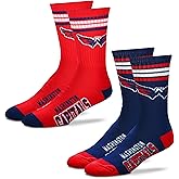 For Bare Feet Men's NHL (2-Pack)-4 Stripe Deuce Crew Socks-Washington Caps-Medium (5-10)