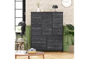 LALFPET 15 Drawer Tall Dresser Organizer – Large Fabric Storage Chest with Sturdy Metal Frame & Wood Top, Easy-Pull Handles, 