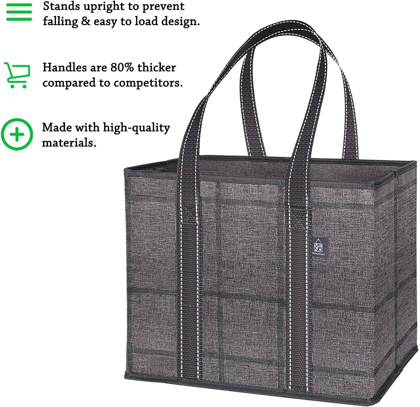 VENO 3 Pack Reusable Grocery Bag, Shopping Cart Bag, Trunk Organizer, Storage Box, Heavy Duty Tote, Hard Bottom - Image 4
