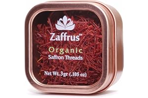 Zaffrus - Certified Organic Saffron Threads for Cooking Saffron Rice, Paella, Risotto, Soup, Desserts & Tea. (3 gram / .105 oz)