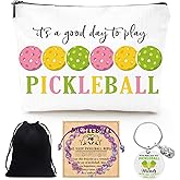 Luvsweets Pickleball Gifts for Women - 3Pcs Pickleball Gifts Basket Set, Pickle Ball Makeup Bag, Keychain, Bracelet, PB Accessories Christmas Mother's Day Gift for Pickle Ball Lovers Mom Sister Besties
