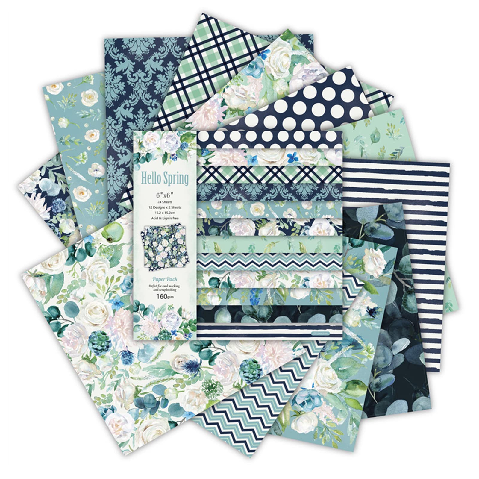 RoxNvm Pattern Paper 36 Sheets - 15.2 x 15.2cm Single-Sided Background for Hand Account Card Making, Green Plants Decorative for Crafts DIY Album Scrapbook Pads Photo