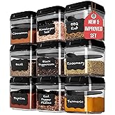 Shazo 9 PC Airtight Food Storage Containers - BPA Free Clear Plastic Snack & Spice Containers with Easy Lock Lids - Kitchen and Pantry Organization for Herbs, Coffee, Tea - 0.5L / 2.1 Cups
