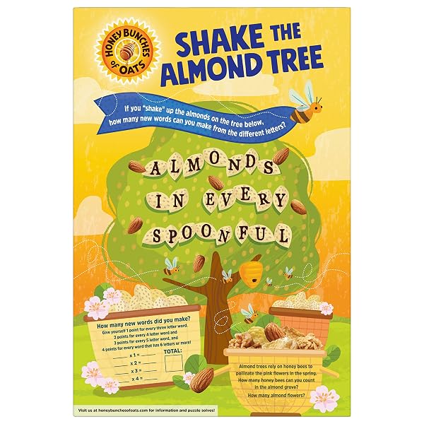 HONEY BUNCHES OF OATS WITH ALMONDS BREAKFAST CEREAL, HONEY ALMOND CEREAL WITH OATS AND GRANOLA CLUSTER, WHOLE GRAIN BREAKFAST CEREAL, 28 OZ MEGA SIZE BOX