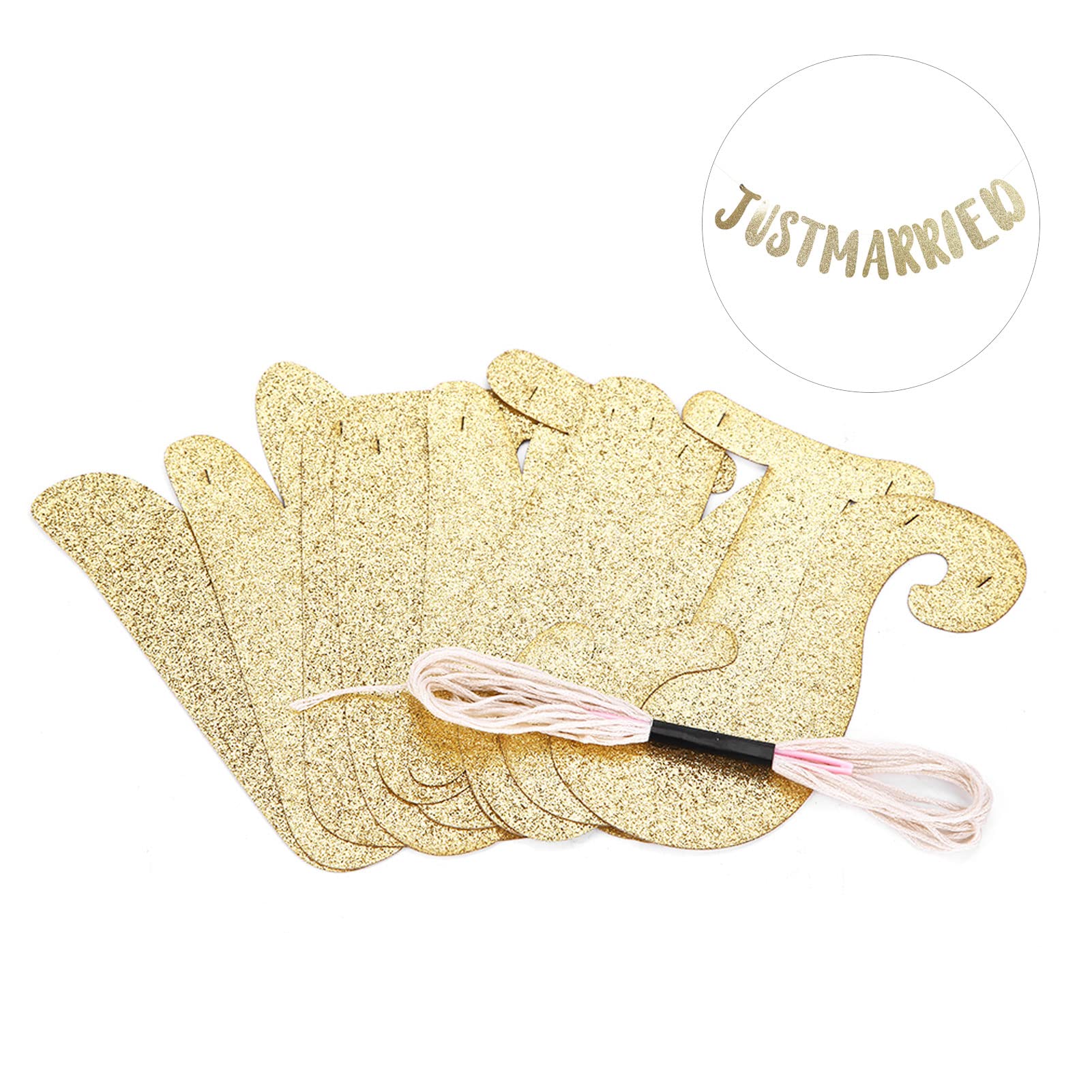 Just Married Wedding Banner, Gold Foiled Just Married Hanging Banner Bunting Decoration Rustic Hanging Letter Flag for Wedding, Bridal Shower, Engagement, Car Decoration