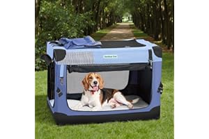 Gardner Pet Soft Collapsible Dog Crate - 30 Inch Portable Travel Dog Crate for Small/Medium Dogs Indoor & Outdoor, 3-Door Pet Crate with Durable Mesh Windows & Storage Bag, Blue