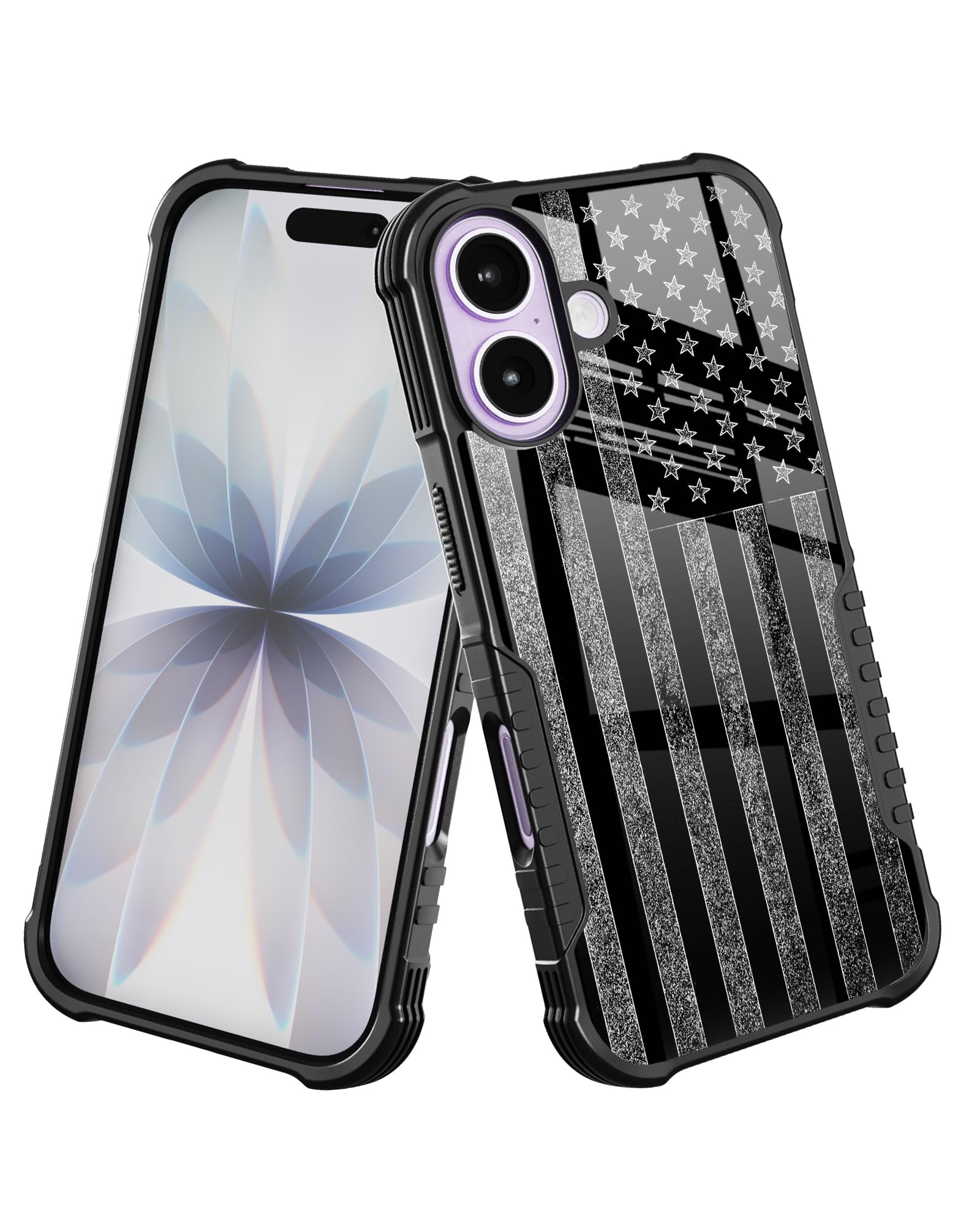 LANJINDENG Compatible with iPhone 17 Case Black and White American Flag Design for Men Boys [Shockproof Bumper] [Anti-Scratch] [Anti-Slip] Military Grade Protection Cover
