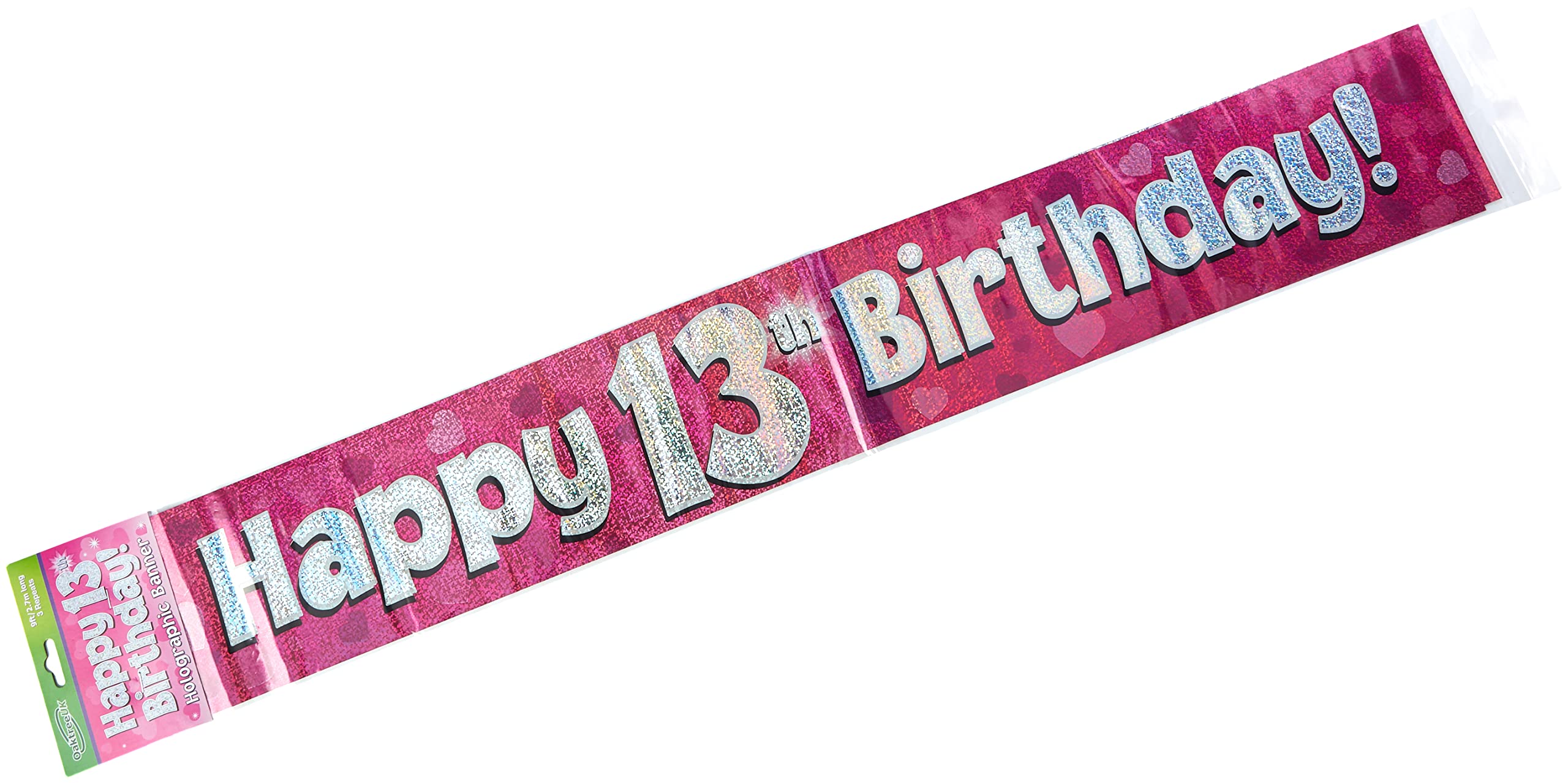9ft Banner Happy 13th Birthday Pink holographic